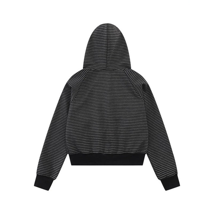 Women's striped hoodie sweatshirt jacket in navy look with double-breasted optics and front zipper Amarae