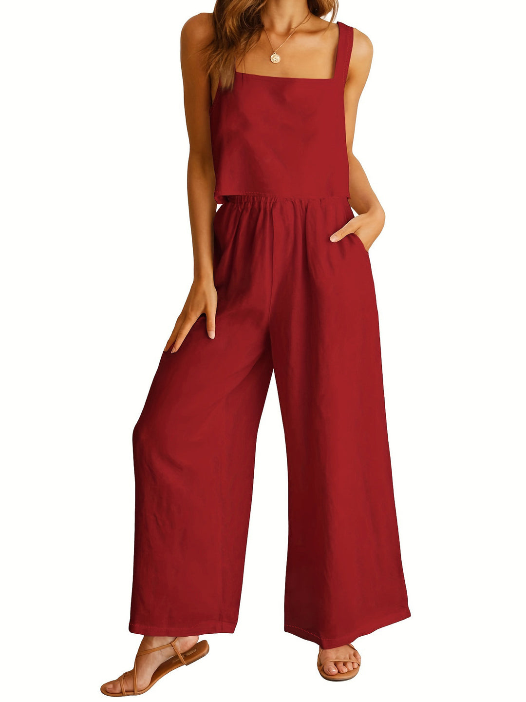 Ladies airy jumpsuit with wide legs and adjustable waist Lune London