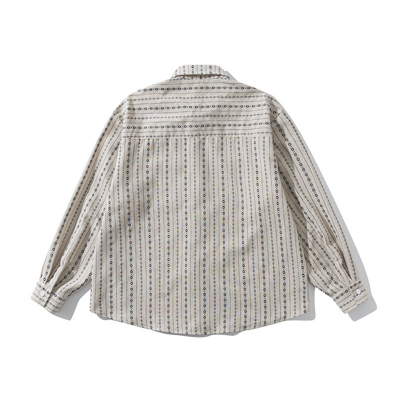 Men's Loose Shirt in Overshirt Style with Graphic Stripe Pattern and Chest Pockets Amarae