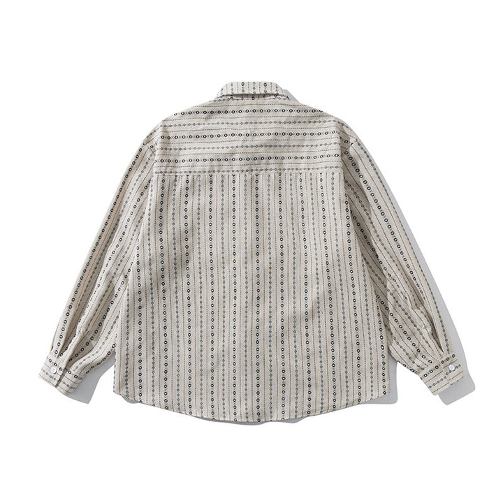 Men's Loose Shirt in Overshirt Style with Graphic Stripe Pattern and Chest Pockets Amarae