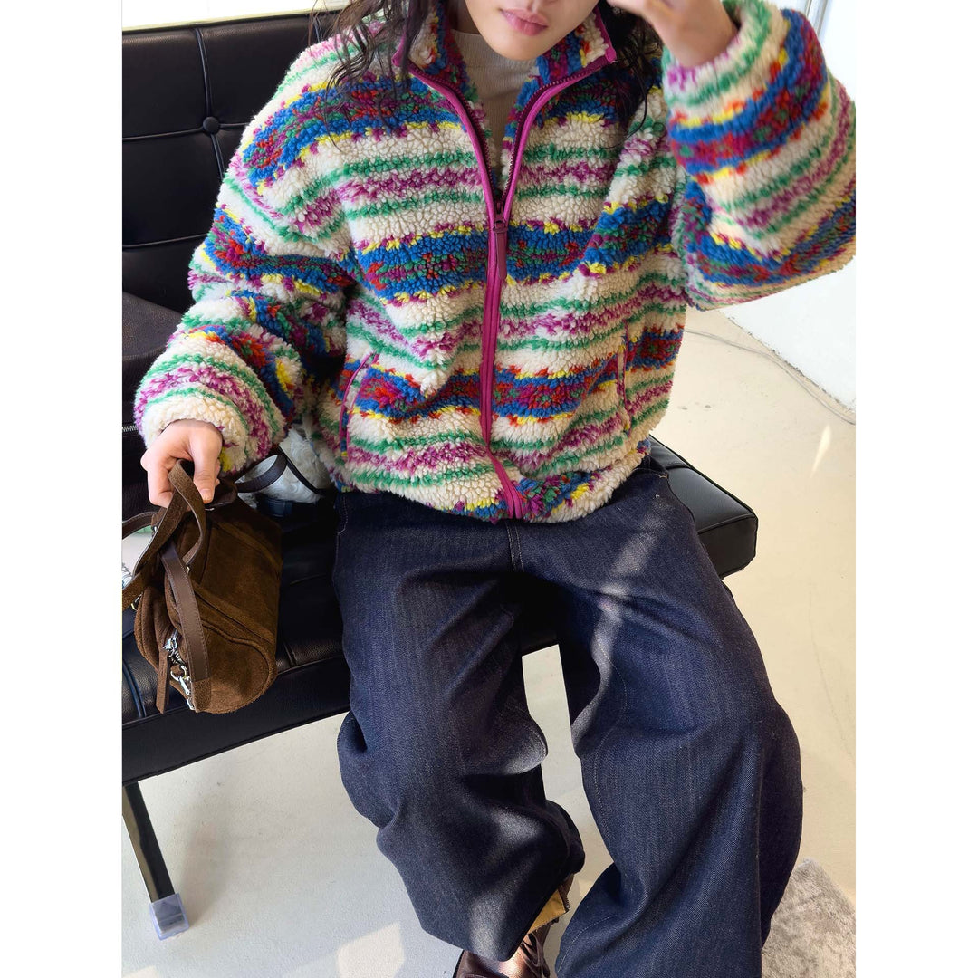 Women's Cozy Sherpa Fleece Jacket with Stand-Up Collar and Zipper Amarae