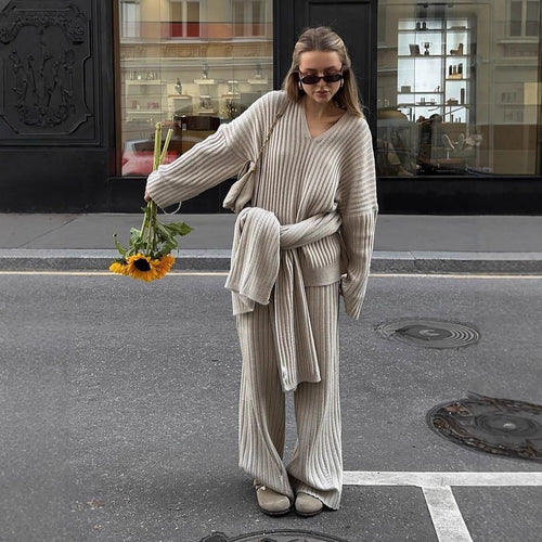 Casual knit set for ladies with scarf Amarae