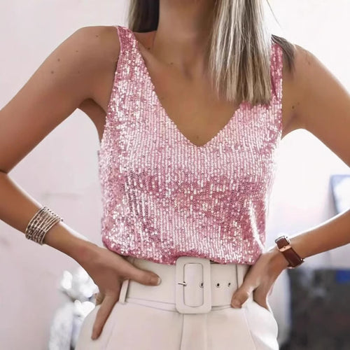 Ladies Sequin V Tank Top Amarae