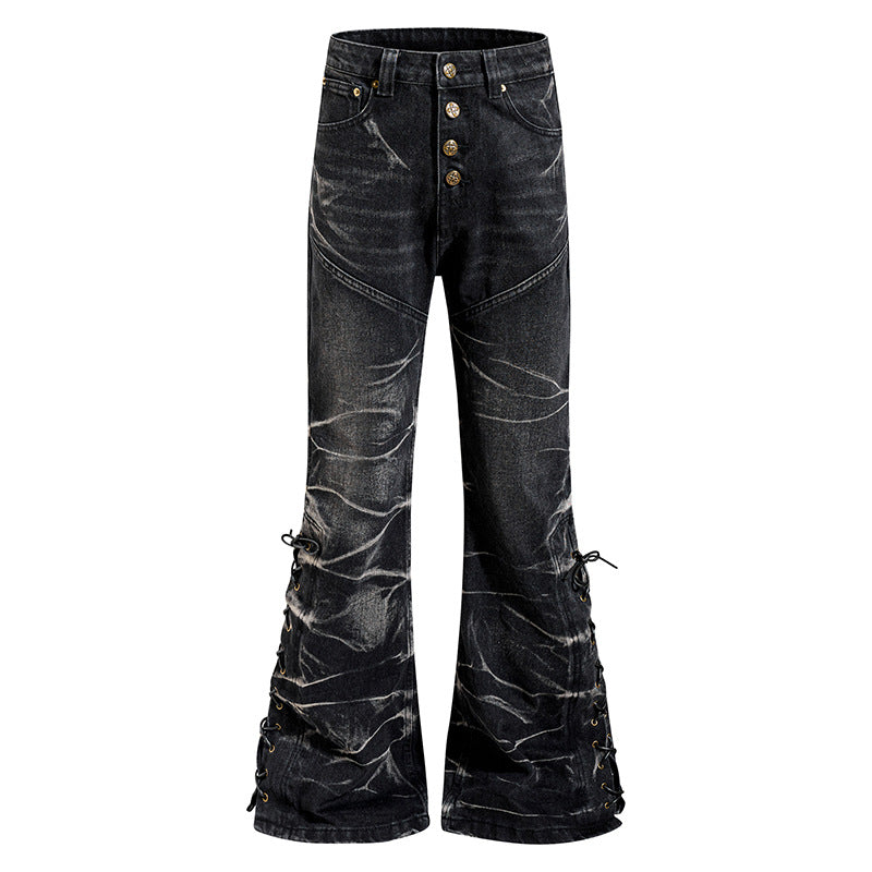 Women's high-waisted flared jeans with button fly and side lacing Amarae