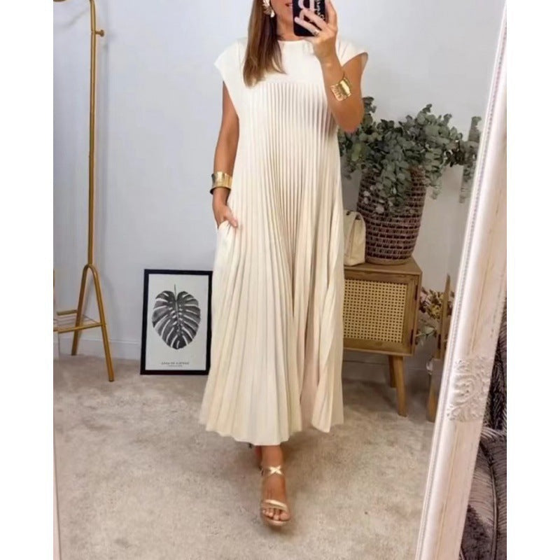 Robe maxi plissée élégante pour dames avec poches pratiques Chic & Stil