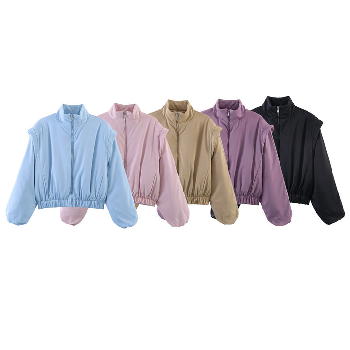 Women's short-cut quilted jacket with high standing collar and elastic hem Amarae