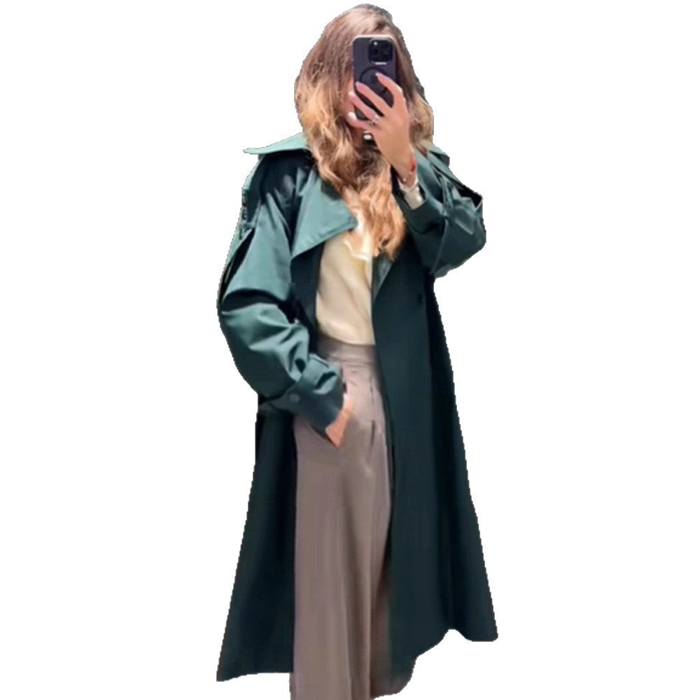 Women Long Water-Repellent Trench Coat with Waist Belt and High Stand Collar Amarae