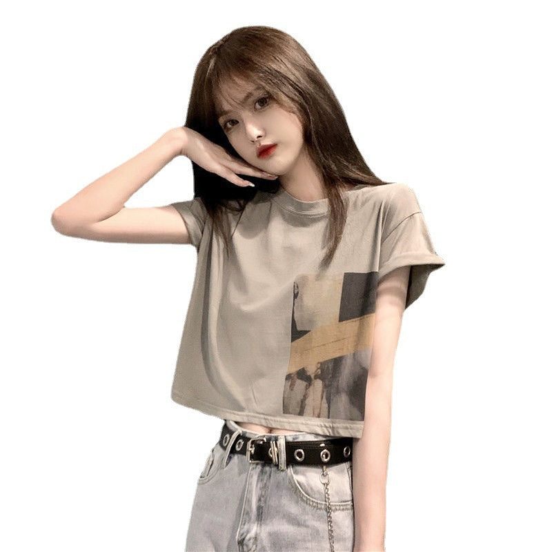 Women’s Crop T-Shirt with Creative Graphic Print Lune London