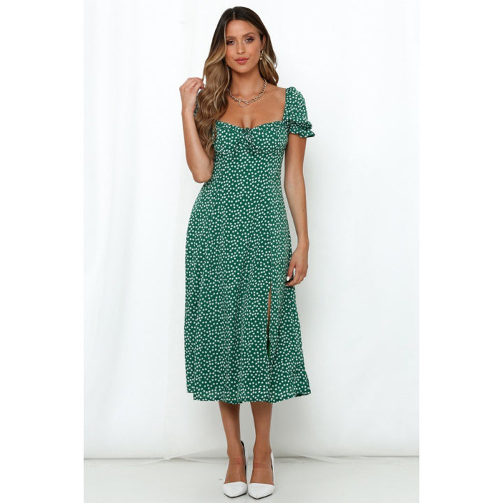 Elegant flared maxi dress for women with side slits Lune London