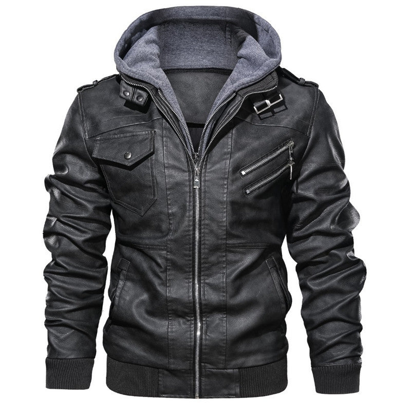 Casual leather jacket for men with hood Amarae