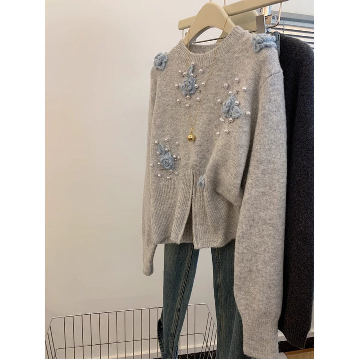 Pull Femme avec design floral texturé et ornements en perles Chic & Stil