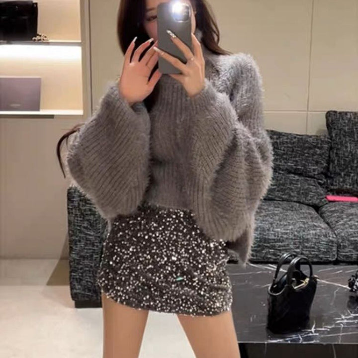 Pull à col roulé élégant pour femmes avec manches bouffantes Chic & Stil