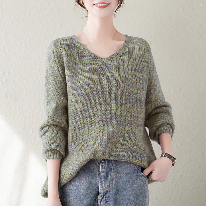 Pull en tricot confortable pour femmes avec col en V et coupe décontractée Chic & Stil