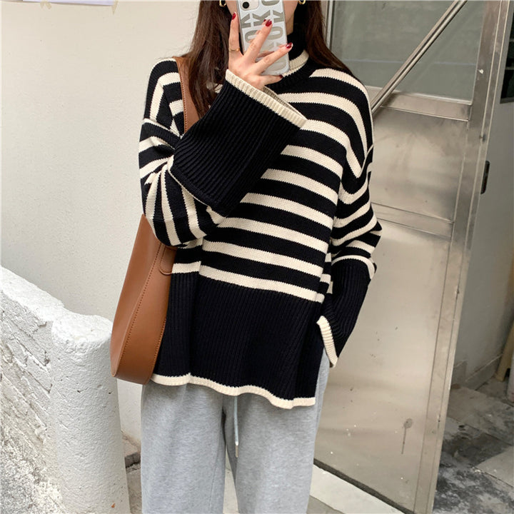 Pull en tricot décontracté pour femme avec design rayé et coupe confortable Chic & Stil