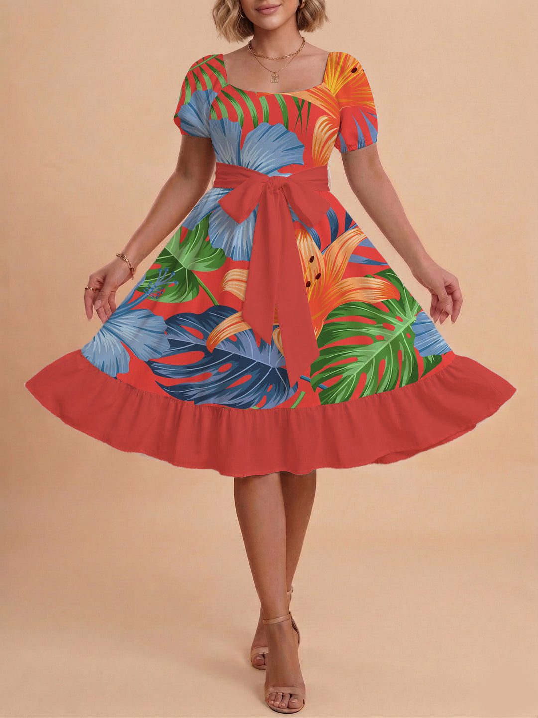 Women's elegant maxi dress with floral design and waist belt Lune London