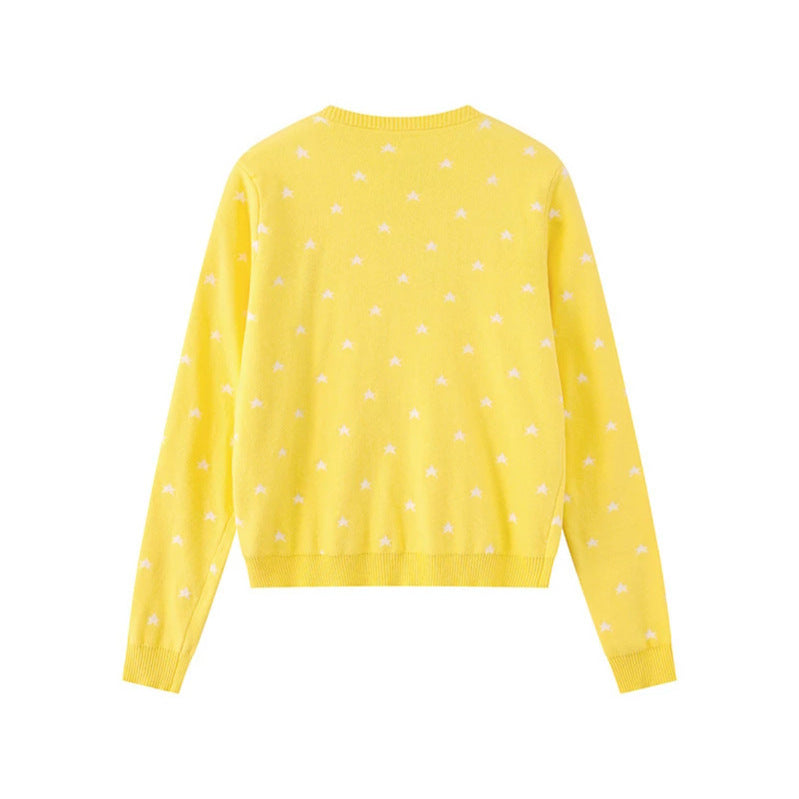 Women's fine-knit cardigan with star jacquard, round neck and button closure Amarae