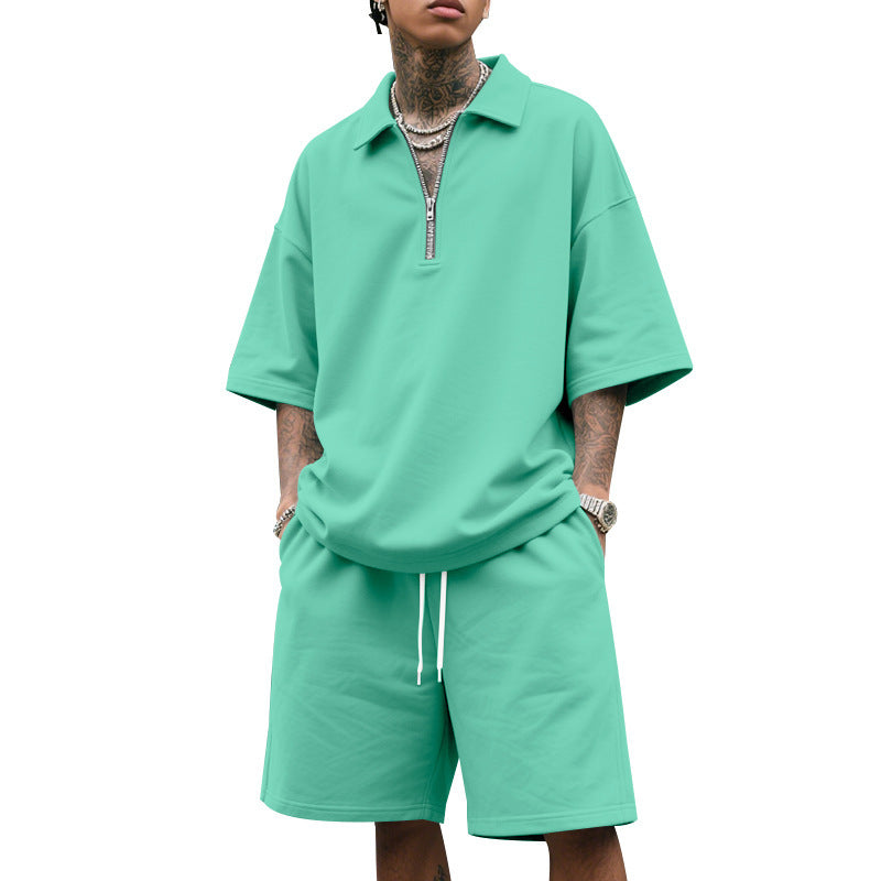 Men Short Sleeve Sports Set with Discreet Zip Details and a Casual Fit Lune London