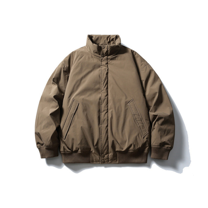 Unisex Stylishly cut padded bomber jacket with high stand-up collar and concealed front placket Amarae