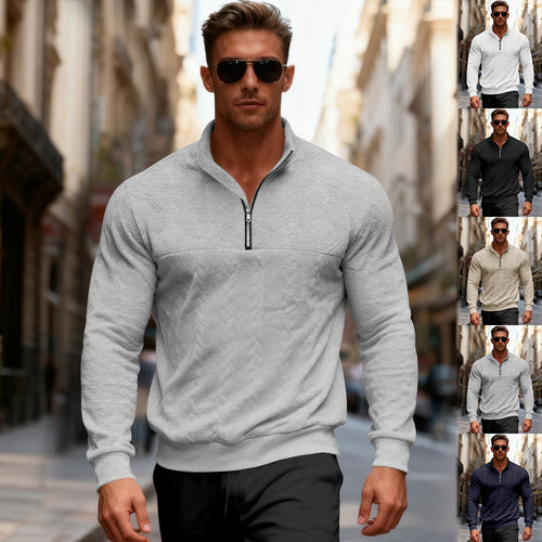 Sporty sweater for men with high collar and modern zipper Amarae