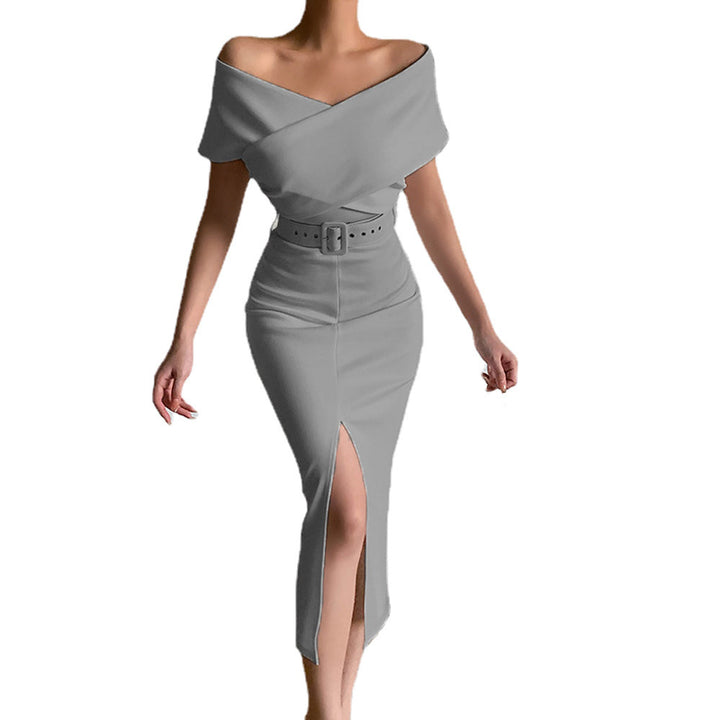 Evening dress for ladies with off-shoulder design and high slit Lune London