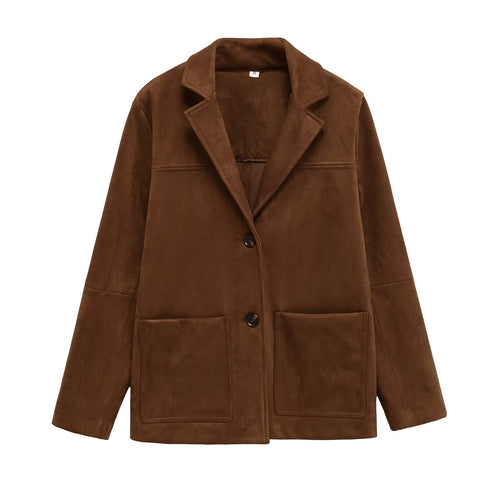 Veste blazer en suède pour femmes avec poches pratiques