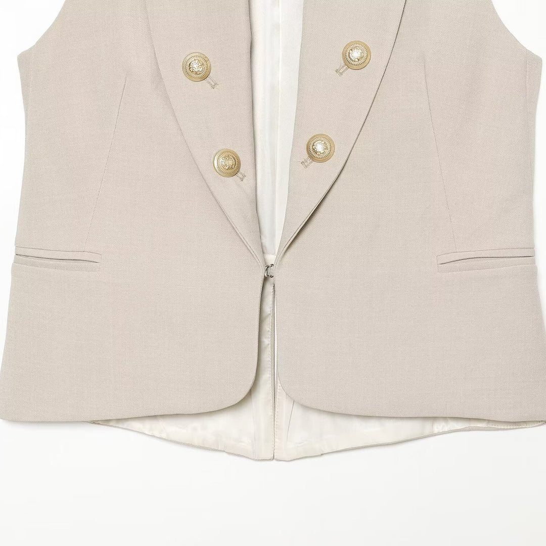 Women's Sculpting Blazer Vest with Standing Collar and Double-Breasted Decorative Buttons Amarae