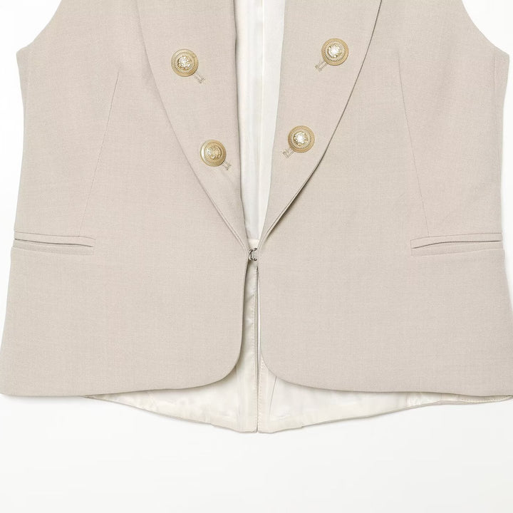 Women's Sculpting Blazer Vest with Standing Collar and Double-Breasted Decorative Buttons Amarae