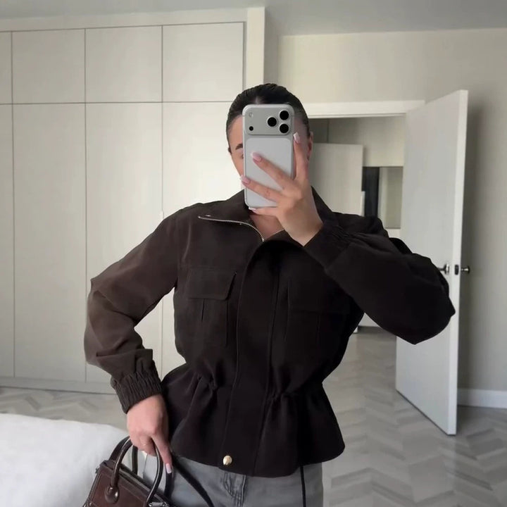 Women’s short jacket in utility style with waist drawstring and stand-up collar Amarae
