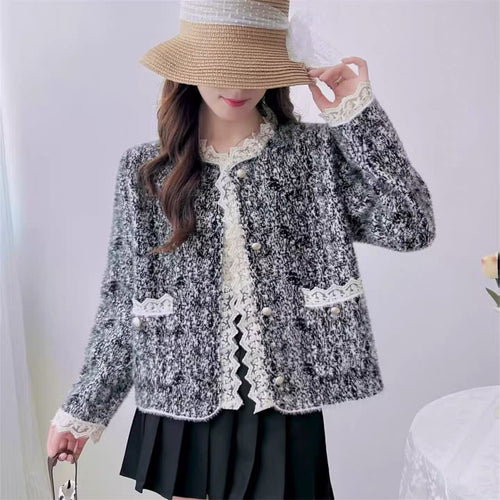 Cardigan élégant pour femmes avec perles et doublure en dentelle
