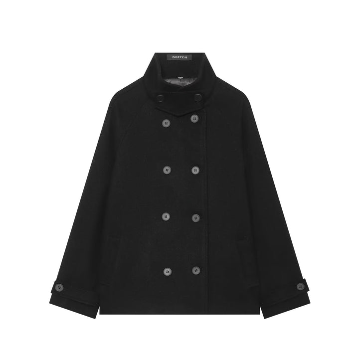 Women's Short Double-Breasted Wool Blend Cape Coat with High Stand Collar Amarae