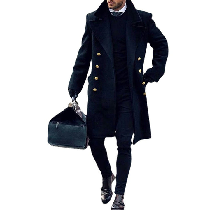 Elegant double-breasted coat for men with gold buttons and a large lapel Amarae