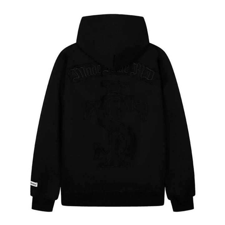 Unisex Oversize Hoodie with Gothic Sleeve Print and Kangaroo Pocket Amarae