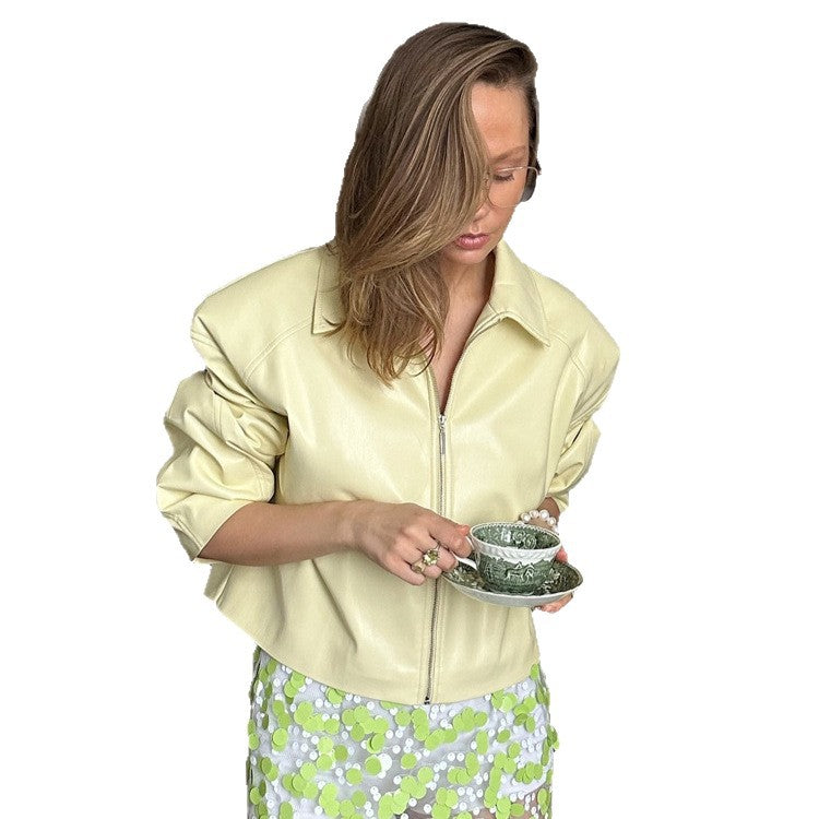 Women's Tailored Zip Blouson Set with Shirt Collar and Midi Skirt Amarae