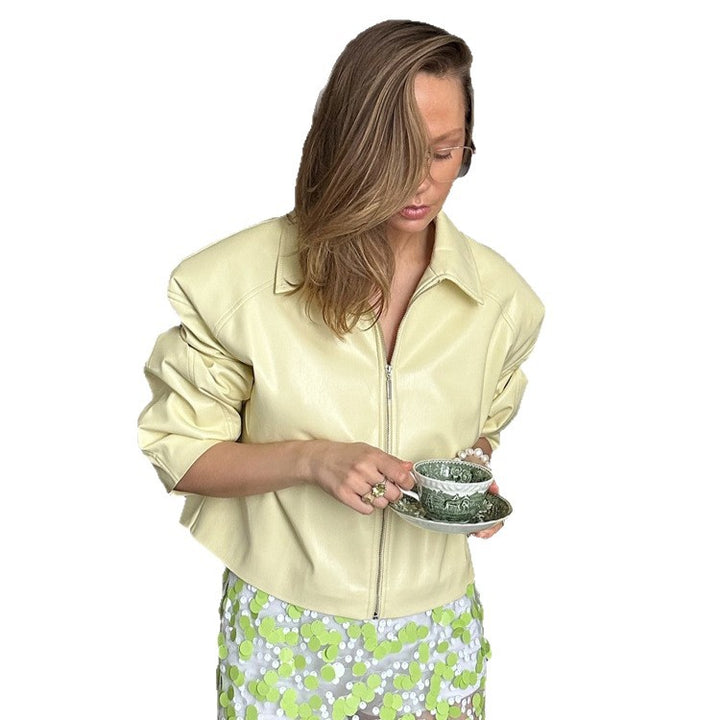Women's Tailored Zip Blouson Set with Shirt Collar and Midi Skirt Amarae