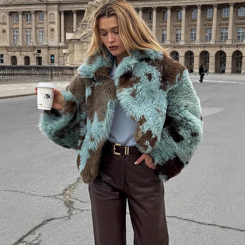Women's Cropped Faux Fur Coat with Voluminous Shawl Collar Amarae