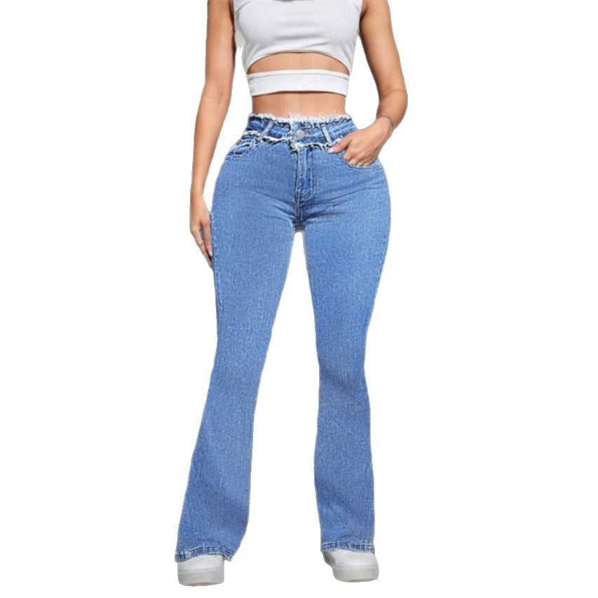 Women High-Waisted Sculpting Flared Jeans with Gathered Waistband and Figure-Shaping Fit Amarae