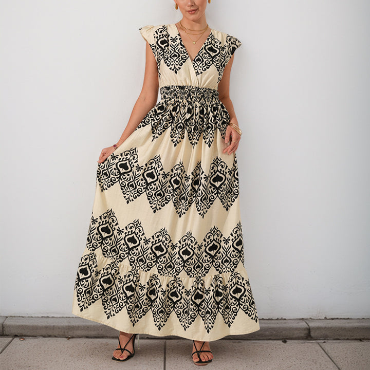 Lune London ethnic printed maxi dress for women with ruffled sleeves