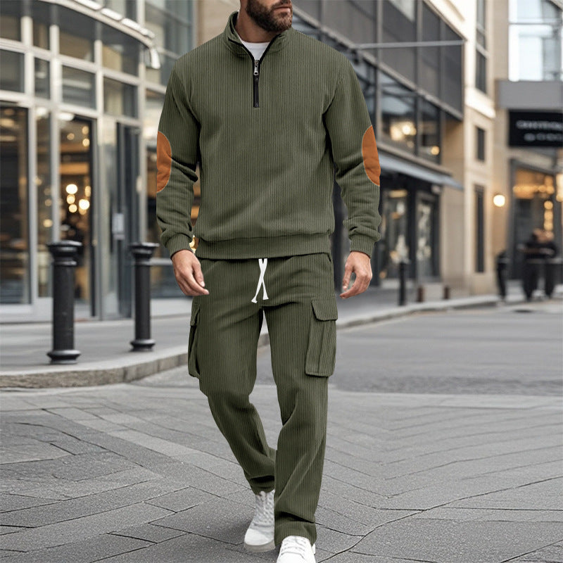 Fashionable men's leisure suit with structured tops and practical cargo pants Lune London