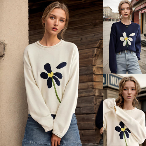 Knit sweater for women with floral pattern Amarae