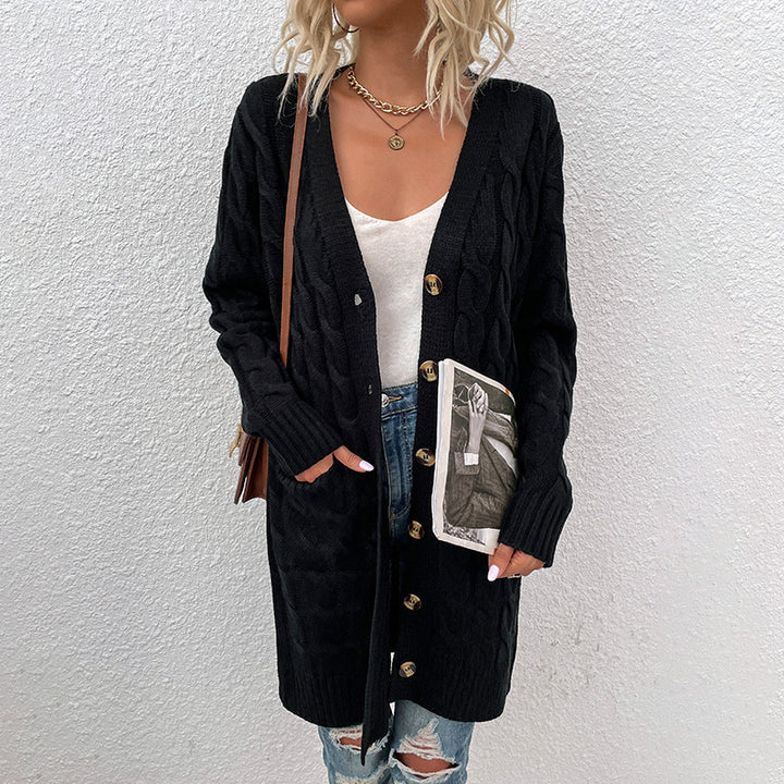 Women's cardigan with deep V-neck and elegant cable pattern Lune London
