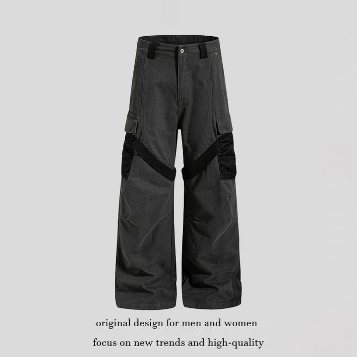 Women's Wide Cargo Palazzo Pants with Utility Pockets and Mesh Insets Amarae