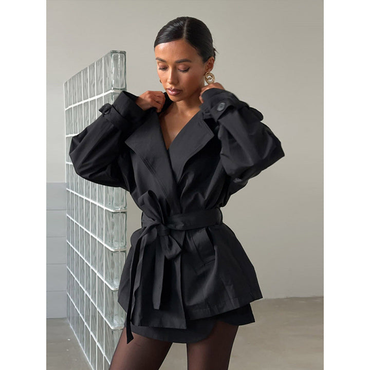 Women's Short Tailored Trench with Cape Overcoat and Tie Belt Amarae
