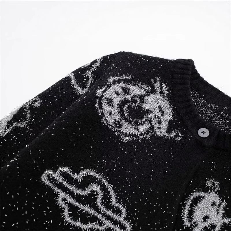 Women's knitted jacket with unique dragon pattern and button placket Lune London