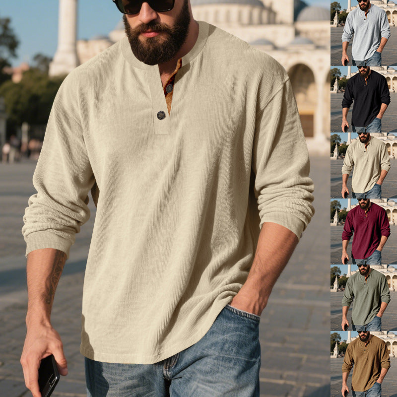 Men's Long Sleeve Henley Shirt with Textured Design Amarae