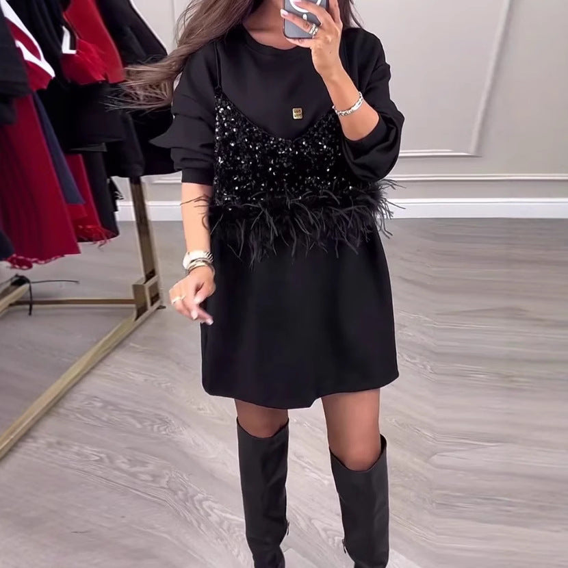 Robe de sweat à la mode pour femmes avec un haut pailleté Chic & Stil