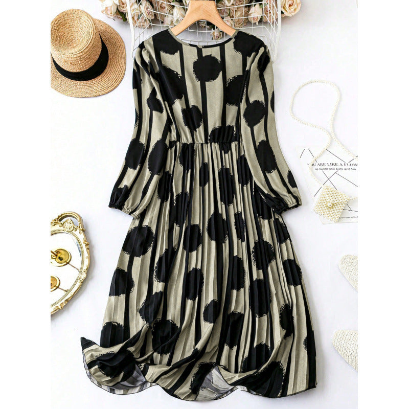 Maxi dress for women with striped polka dot design and puff sleeves Lune London