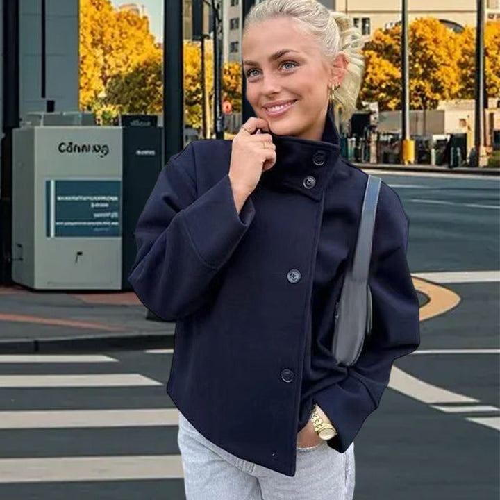 Women’s Casual Wool Blanket Jacket with High Collar and Button Fastening Lune London