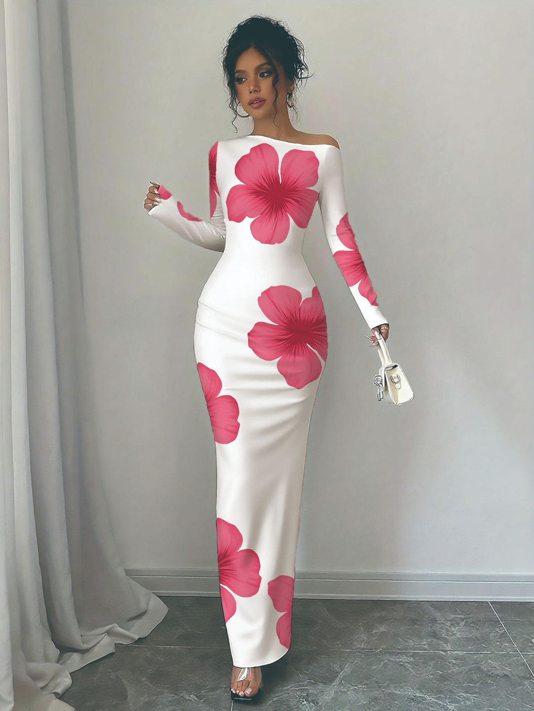 Elegant long dress with long sleeves for ladies with floral pattern Lune London