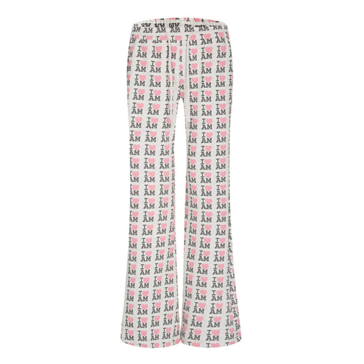 Women's High-Waist Lounge Pants with Flared Leg Cut, Drawstring and Allover Statement Print Amarae