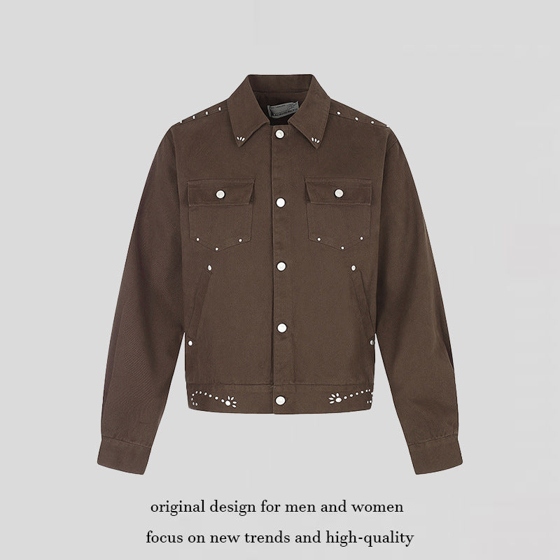 Ladies short trucker jacket made of canvas with decorative eyelets, snap button front and flap pockets Amarae